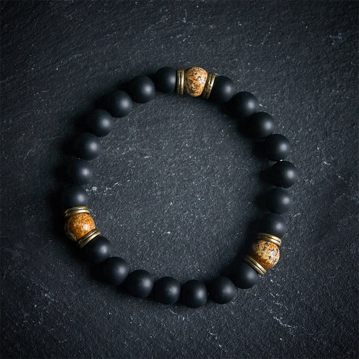 Pulsera de la fortuna con jaspe y ónix negro esmerilado natural de Buddha Stones - 20 centímetros - image 0