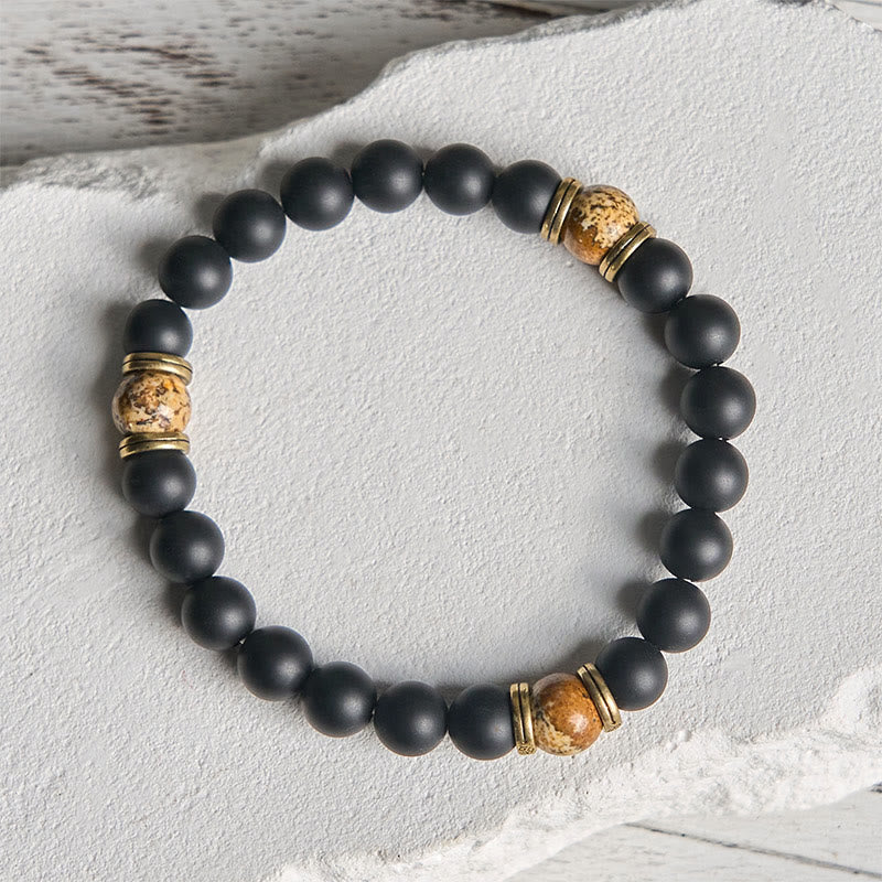 Pulsera de la fortuna con jaspe y ónix negro esmerilado natural de Buddha Stones - image 1