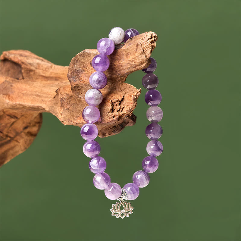Pulsera de cuentas de equilibrio natural con diseño de loto y amatista de plata de ley 925 de Buddha Stones - image 3