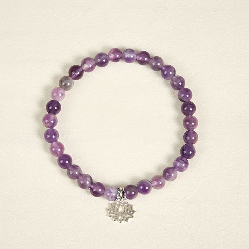 Pulsera de cuentas de equilibrio natural con diseño de loto y amatista de plata de ley 925 de Buddha Stones - image 12