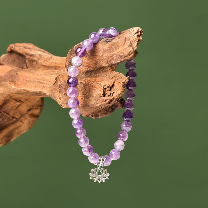 Pulsera de cuentas de equilibrio natural con diseño de loto y amatista de plata de ley 925 de Buddha Stones - image 13