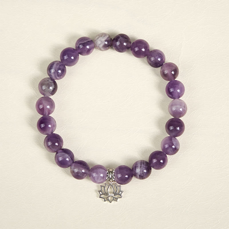 Pulsera de cuentas de equilibrio natural con diseño de loto y amatista de plata de ley 925 de Buddha Stones - image 2