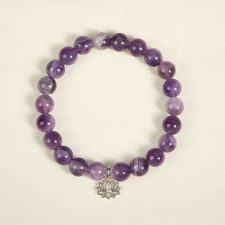 Pulsera de cuentas de equilibrio natural con diseño de loto y amatista de plata de ley 925 de Buddha Stones - image 2