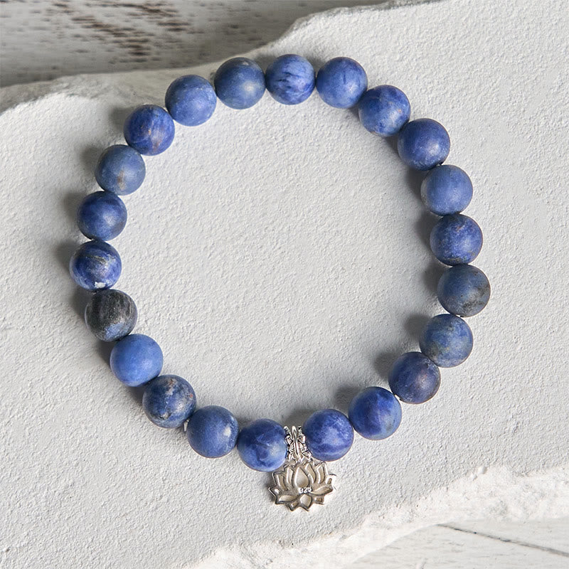 Pulsera de plata de ley 925 con Buddha Stones y diseño de loto, cuentas de sodalita natural y armonía positiva - image 2