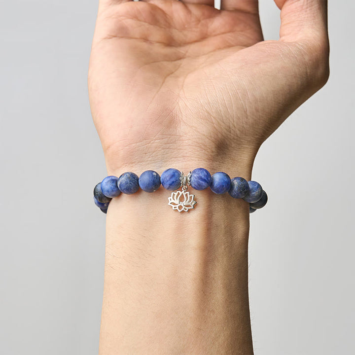Pulsera de plata de ley 925 con Buddha Stones y diseño de loto, cuentas de sodalita natural y armonía positiva - image 4