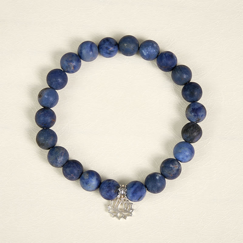 Pulsera de plata de ley 925 con Buddha Stones y diseño de loto, cuentas de sodalita natural y armonía positiva - image 1