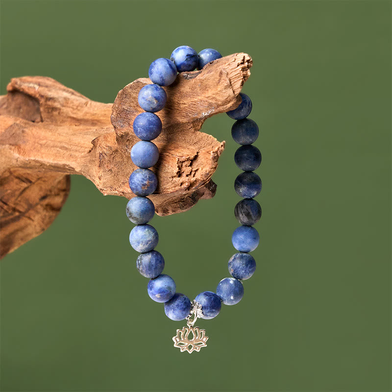 Pulsera de plata de ley 925 con Buddha Stones y diseño de loto, cuentas de sodalita natural y armonía positiva - image 3