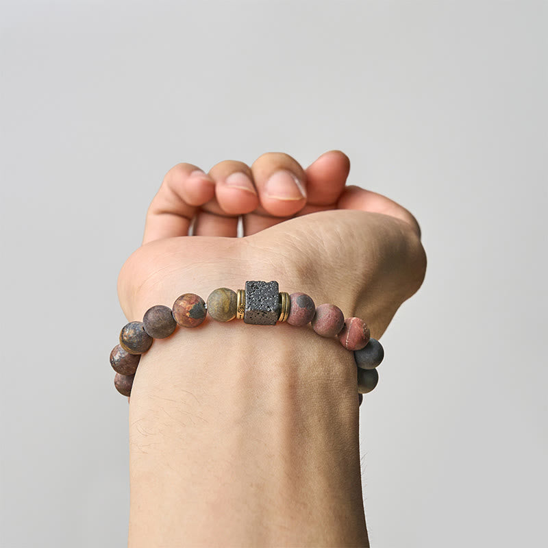 Pulsera de coraje de piedra de lava cuadrada de jaspe Picasso natural de Buddha Stones - image 2