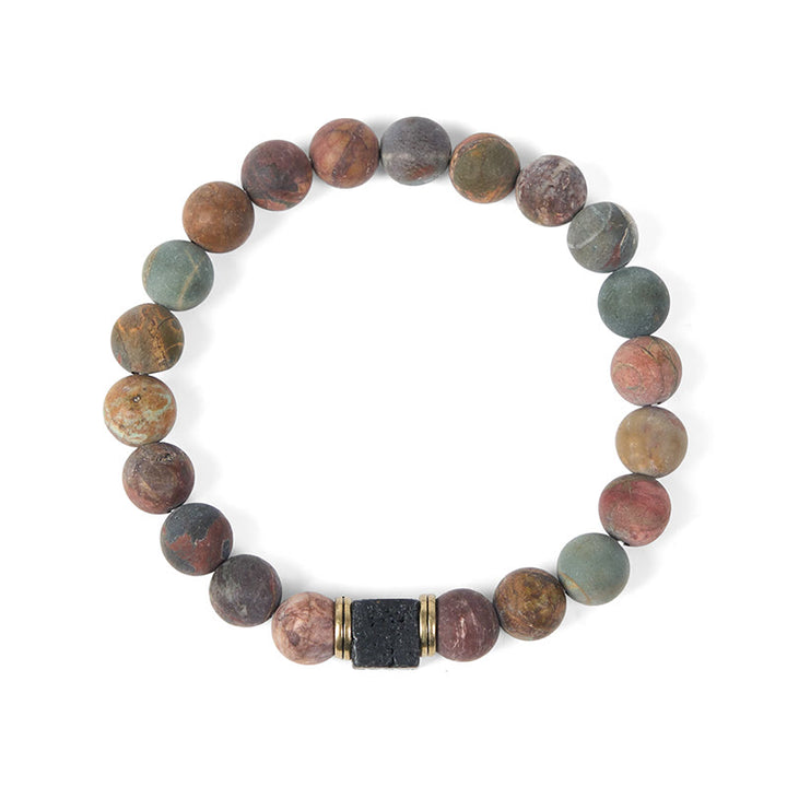 Pulsera de coraje de piedra de lava cuadrada de jaspe Picasso natural de Buddha Stones - image 5