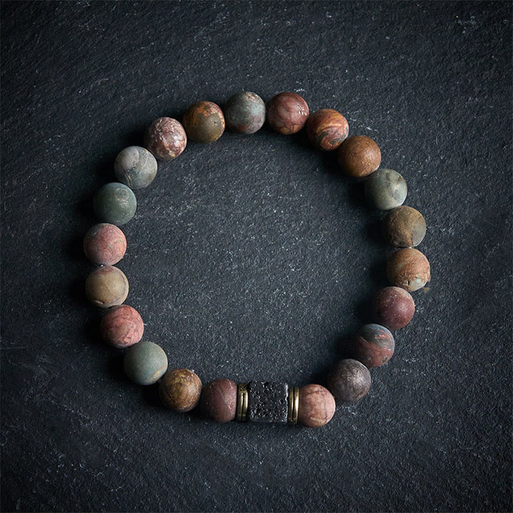 Pulsera de coraje de piedra de lava cuadrada de jaspe Picasso natural de Buddha Stones - image 4