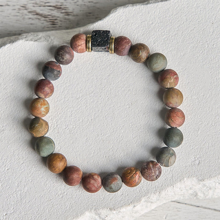 Pulsera de coraje de piedra de lava cuadrada de jaspe Picasso natural de Buddha Stones - image 1