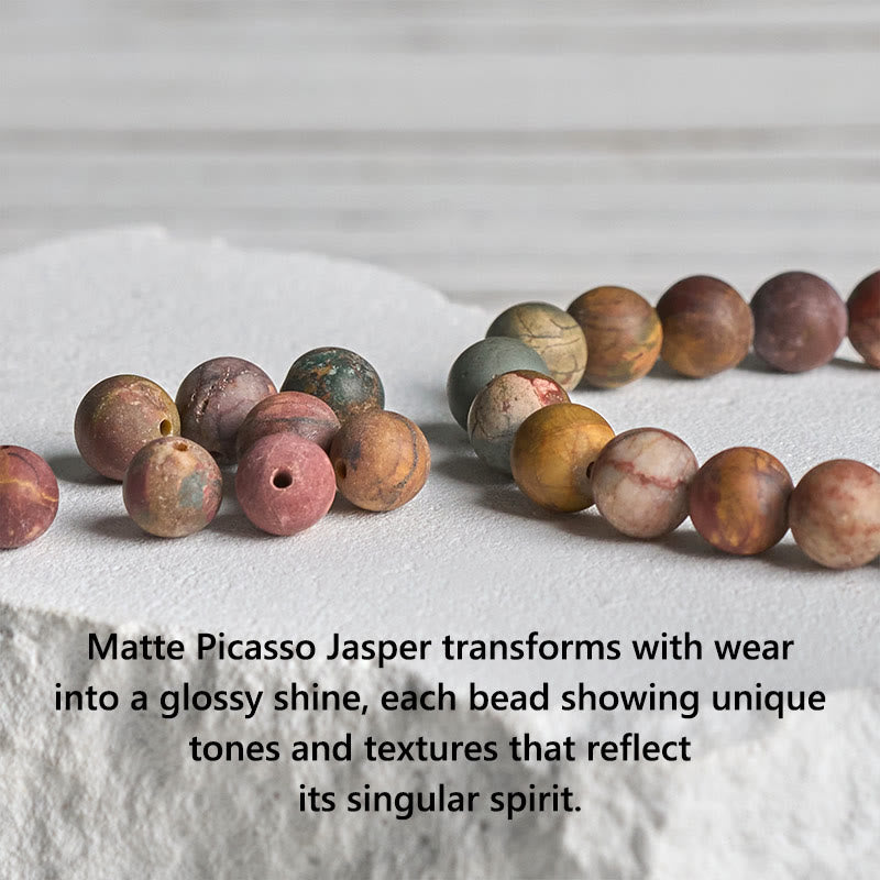 Pulsera positiva de piedra de lava cuadrada de jaspe Picasso natural de Buddha Stones - image 6