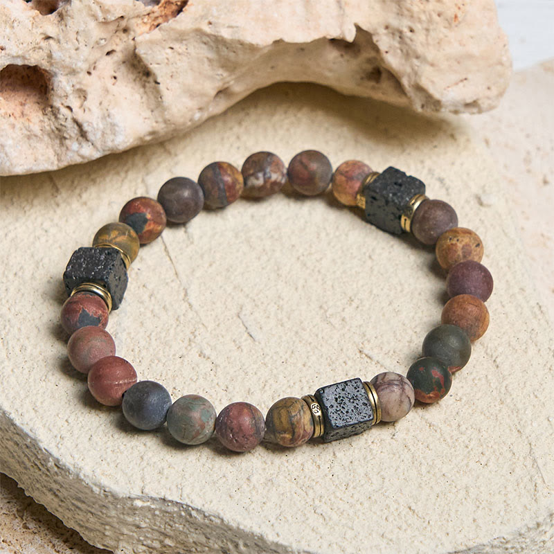 Pulsera positiva de piedra de lava cuadrada de jaspe Picasso natural de Buddha Stones - image 1