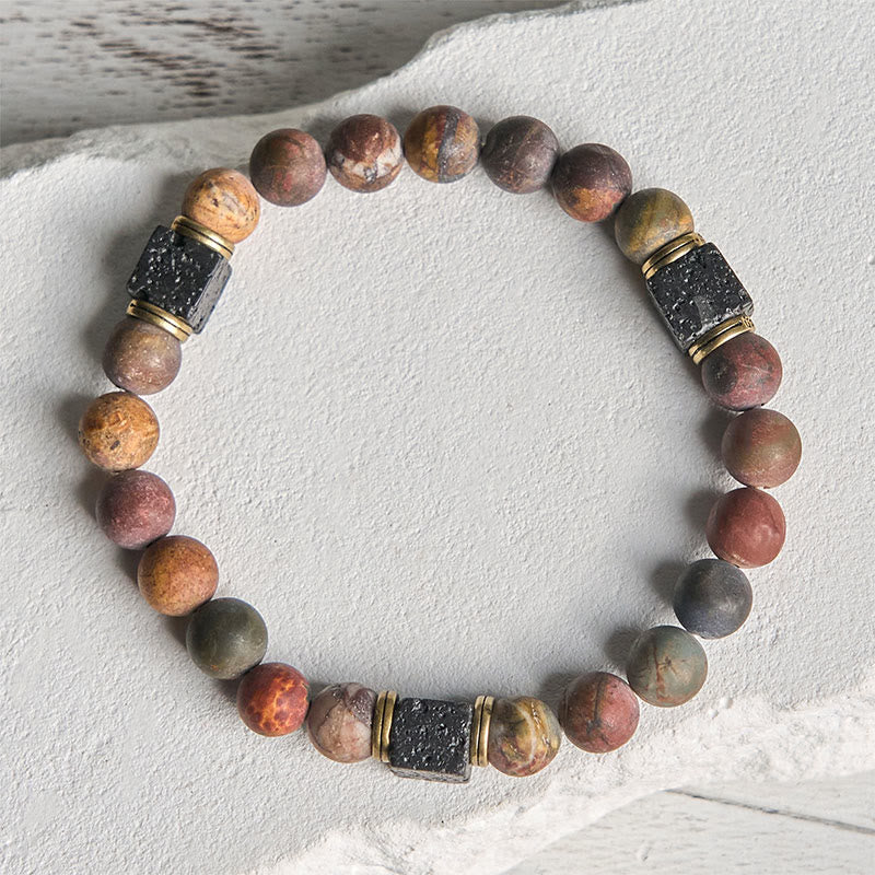 Pulsera positiva de piedra de lava cuadrada de jaspe Picasso natural de Buddha Stones - image 2