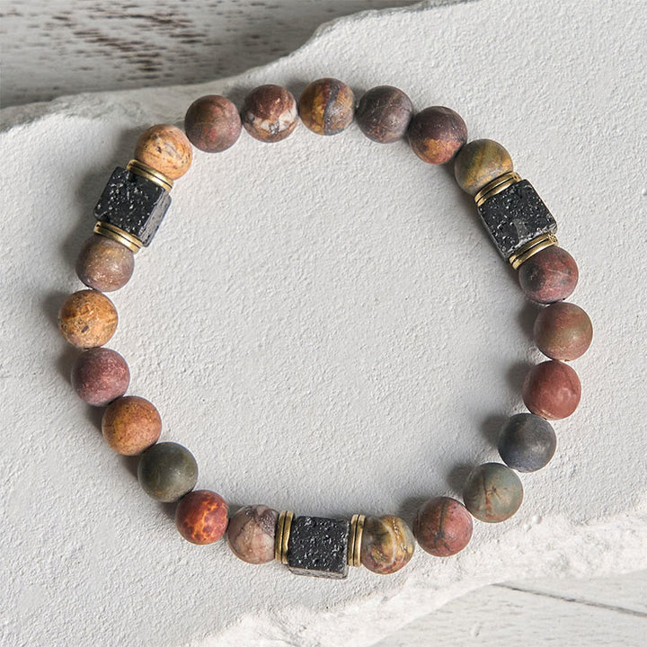 Pulsera positiva de piedra de lava cuadrada de jaspe Picasso natural de Buddha Stones - image 2