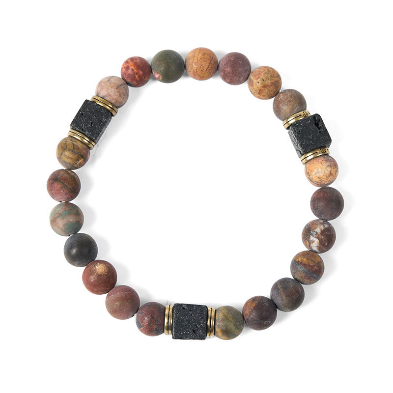 Pulsera positiva de piedra de lava cuadrada de jaspe Picasso natural de Buddha Stones - image 5