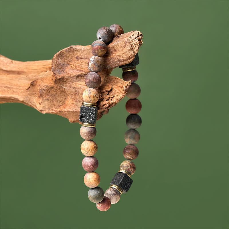 Pulsera positiva de piedra de lava cuadrada de jaspe Picasso natural de Buddha Stones - image 3