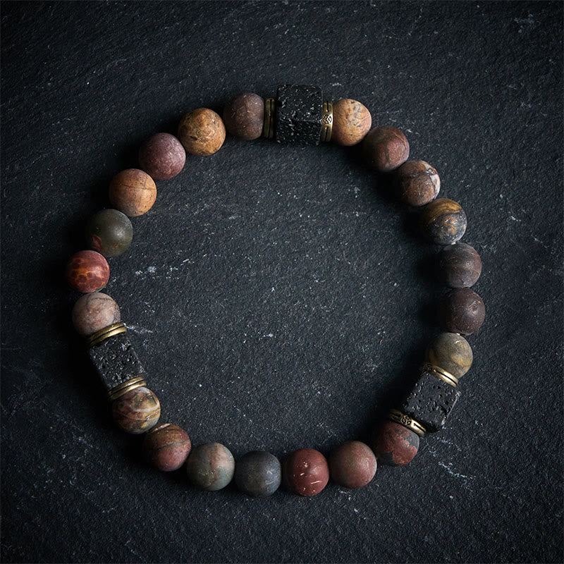 Pulsera positiva de piedra de lava cuadrada de jaspe Picasso natural de Buddha Stones - 21 centímetros - image 0