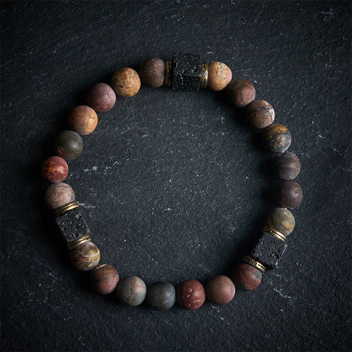 Pulsera positiva de piedra de lava cuadrada de jaspe Picasso natural de Buddha Stones - 21 centímetros - image 0