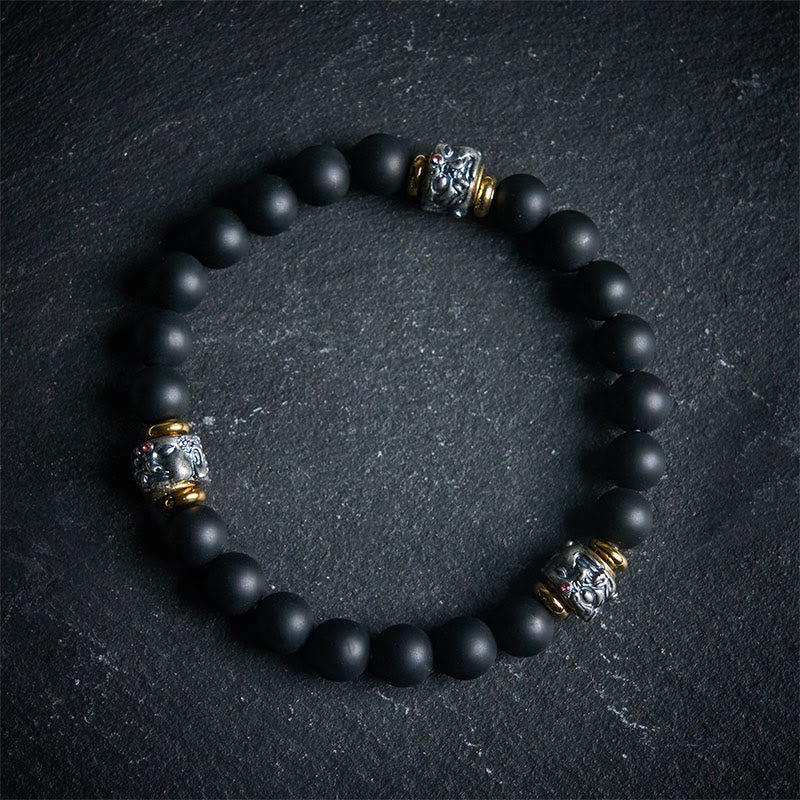 Pulsera protectora facial de Buda con Buddha Stones de Buda de ónix negro esmerilado natural - 20 centímetros - image 0