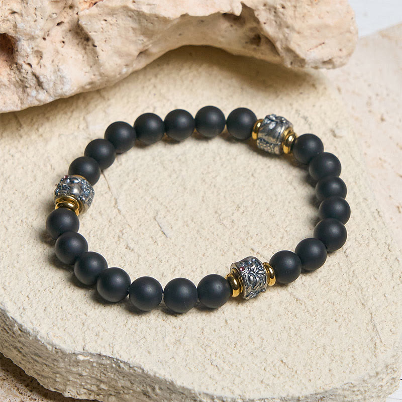 Pulsera protectora facial de Buda con Buddha Stones de Buda de ónix negro esmerilado natural - image 1
