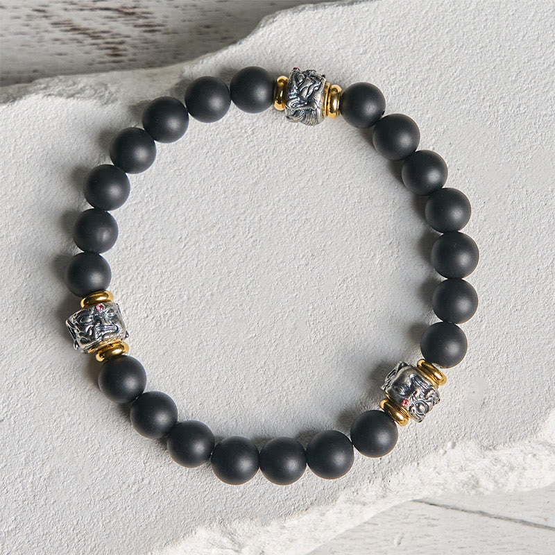 Pulsera protectora facial de Buda con Buddha Stones de Buda de ónix negro esmerilado natural - image 2