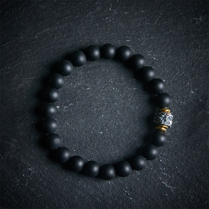 Pulsera de soporte con cara de Buda de ónix negro esmerilado natural con Buddha Stones de Buda - 20 centímetros - image 0