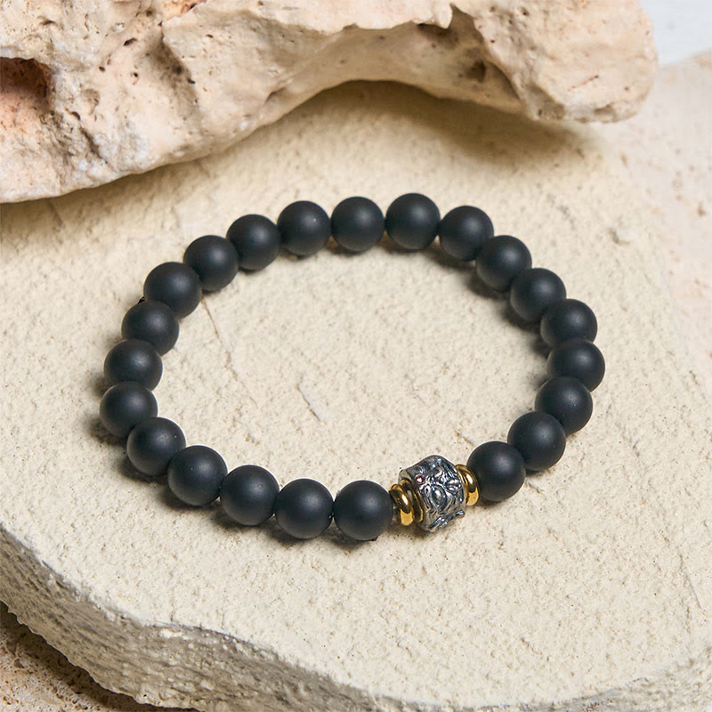 Pulsera de soporte con cara de Buda de ónix negro esmerilado natural con Buddha Stones de Buda - image 1