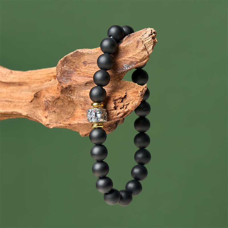 Pulsera de soporte con cara de Buda de ónix negro esmerilado natural con Buddha Stones de Buda - image 3