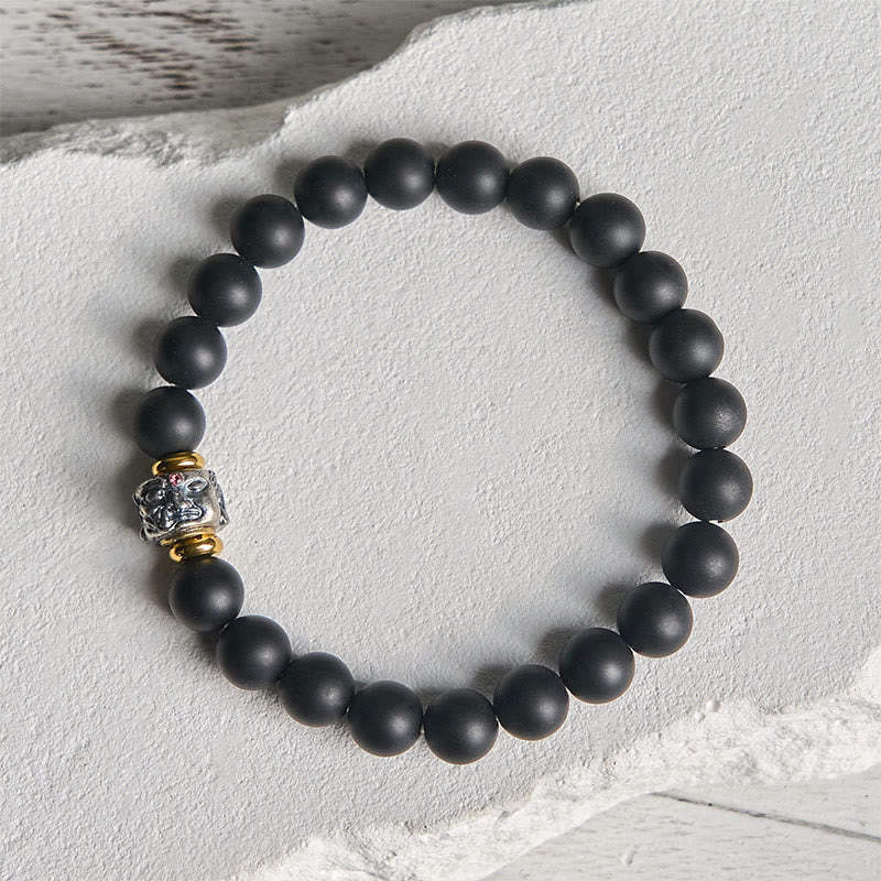 Pulsera de soporte con cara de Buda de ónix negro esmerilado natural con Buddha Stones de Buda - image 2