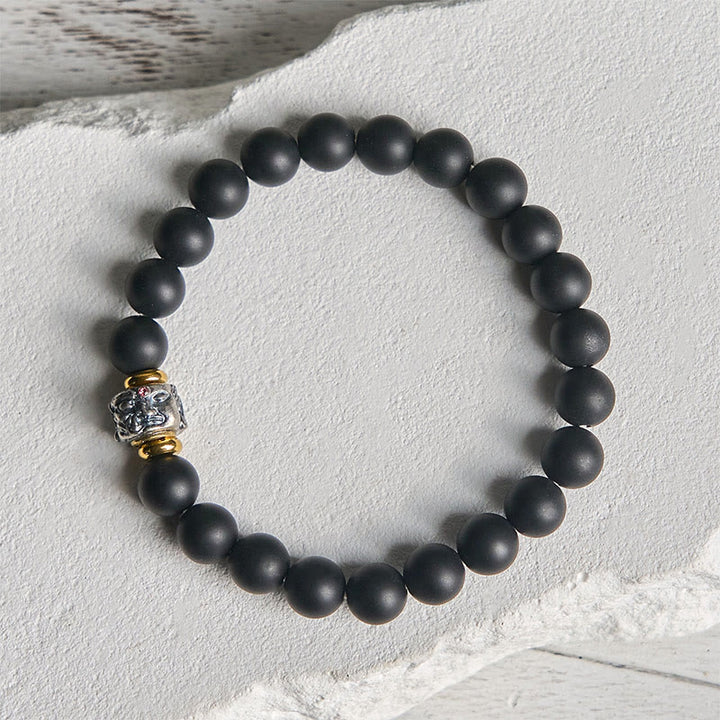 Pulsera de soporte con cara de Buda de ónix negro esmerilado natural con Buddha Stones de Buda - image 2