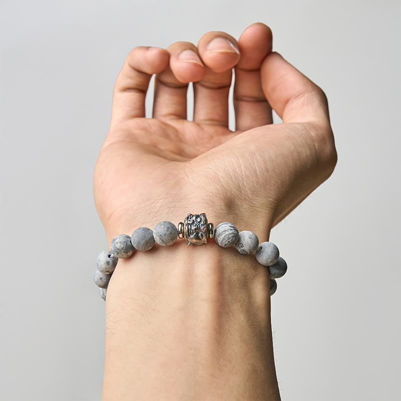 Pulsera de jaspe gris esmerilado natural con Buddha Stones y protección curativa para el rostro de Buda - image 4