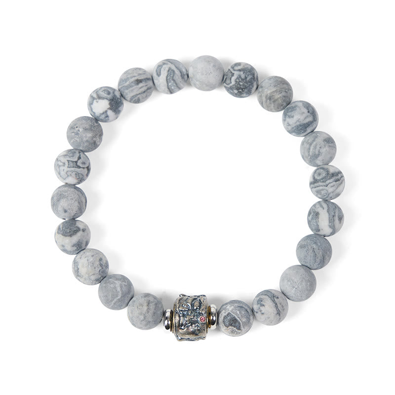 Pulsera de jaspe gris esmerilado natural con Buddha Stones y protección curativa para el rostro de Buda - image 6