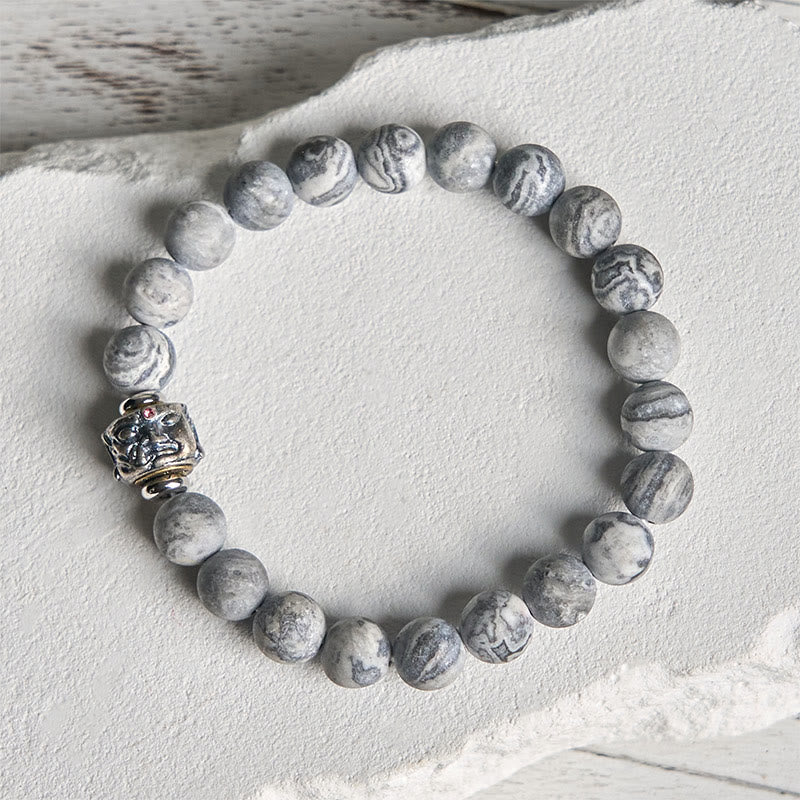 Pulsera de jaspe gris esmerilado natural con Buddha Stones y protección curativa para el rostro de Buda - image 1