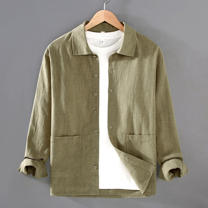 Camisa de manga larga con botones y bolsillos de algodón ramio para hombre, color liso, con Buddha Stones - AmarilloVerde - US/UK/AU42, EU52 (3XL) - image 7