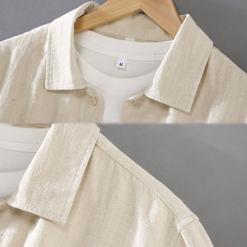 Camisa de manga larga con botones y bolsillos de algodón ramio para hombre, color liso, con Buddha Stones - image 3