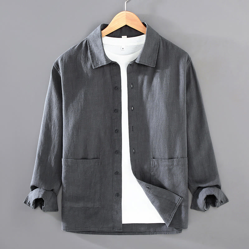 Camisa de manga larga con botones y bolsillos de algodón ramio para hombre, color liso, con Buddha Stones - Gris pizarra - US/UK/AU42, EU52 (3XL) - image 8