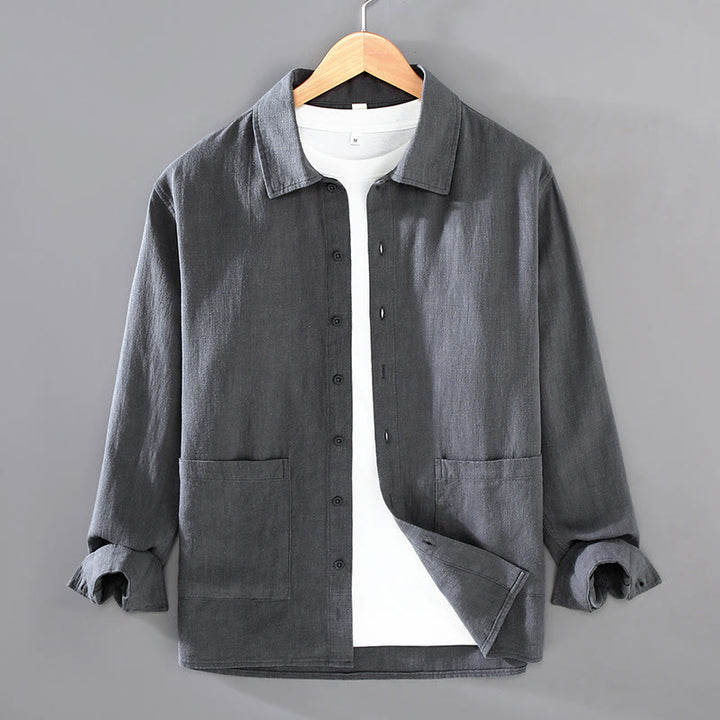Camisa de manga larga con botones y bolsillos de algodón ramio para hombre, color liso, con Buddha Stones - Gris pizarra - US/UK/AU42, EU52 (3XL) - image 8