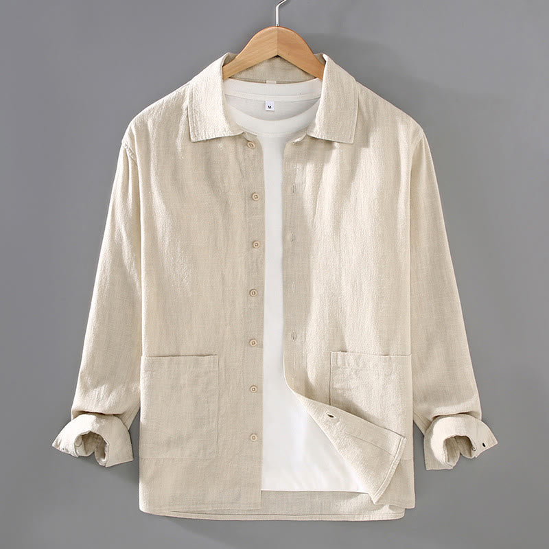 Camisa de manga larga con botones y bolsillos de algodón ramio para hombre, color liso, con Buddha Stones - Lino - US/UK/AU42, EU52 (3XL) - image 0