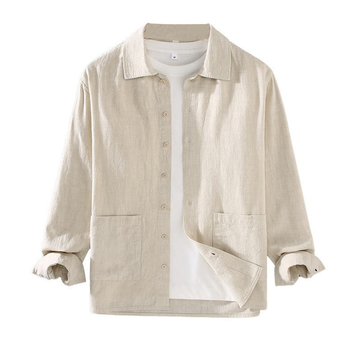 Camisa de manga larga con botones y bolsillos de algodón ramio para hombre, color liso, con Buddha Stones - image 6