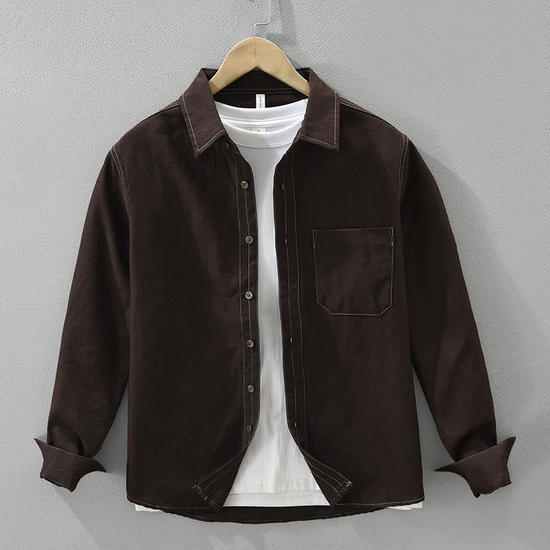 Camisa lisa de manga larga con botones y bolsillos de Buddha Stones Commute para hombre - SaddleBrown - US/UK/AU42, EU52 (3XL) - image 0