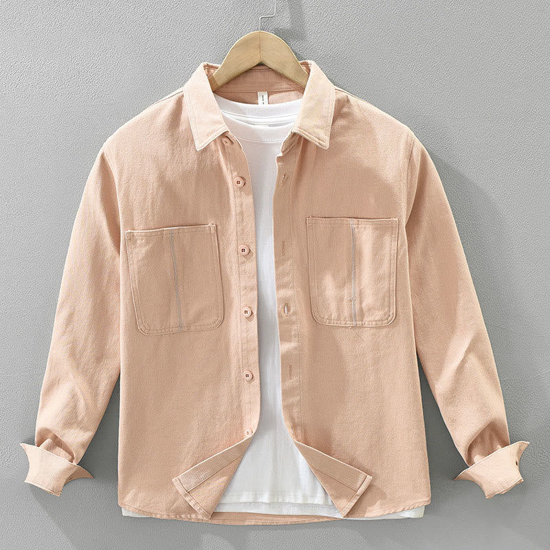 Camisa de manga larga con botones y bolsillos de Buddha Stones Spring Commute para hombre, de algodón - Salmón claro - US/UK/AU42, EU52 (3XL) - image 1