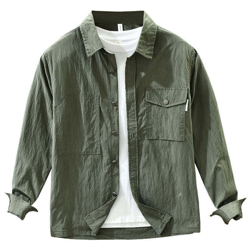 Camisa de hombre de manga larga con botones y diseño sencillo con bolsillos , de Buddha Stones Daily - image 13