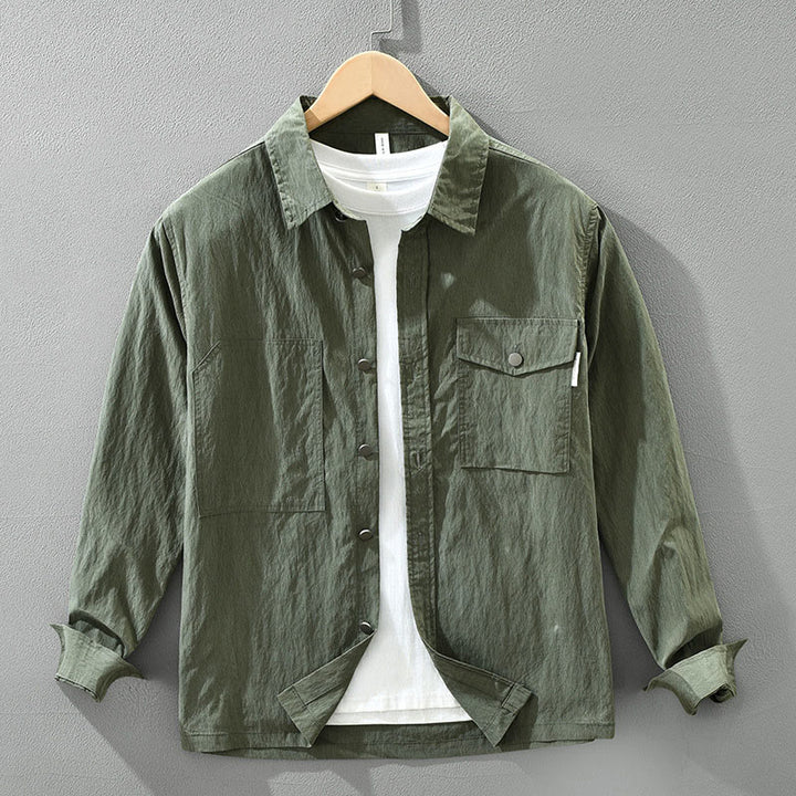 Camisa de hombre de manga larga con botones y diseño sencillo con bolsillos , de Buddha Stones Daily - Verde oscuro - US/UK/AU42, EU52 (3XL) - image 0