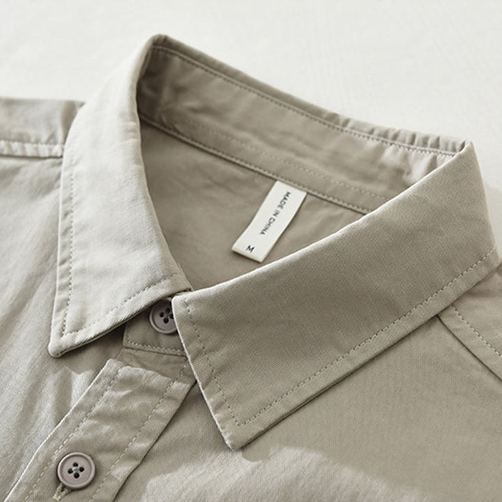 Camisa de algodón puro de manga larga para hombre con diseño de botones lisos y bolsillos de Buddha Stones Daily - image 2