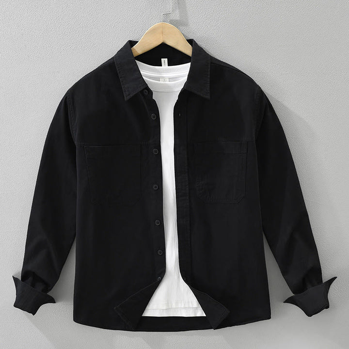 Camisa de algodón puro de manga larga para hombre con diseño de botones lisos y bolsillos de Buddha Stones Daily - Negro - US/UK/AU42, EU52 (3XL) - image 15