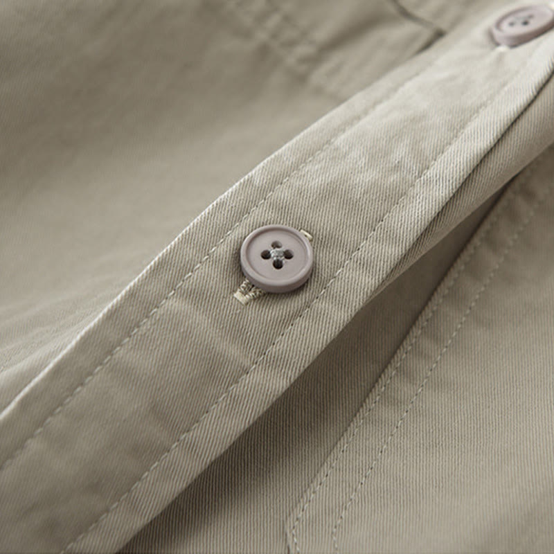 Camisa de algodón puro de manga larga para hombre con diseño de botones lisos y bolsillos de Buddha Stones Daily - image 7