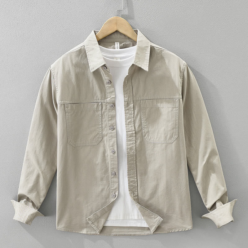 Camisa de algodón puro de manga larga para hombre con diseño de botones lisos y bolsillos de Buddha Stones Daily - Broncearse - US/UK/AU42, EU52 (3XL) - image 0
