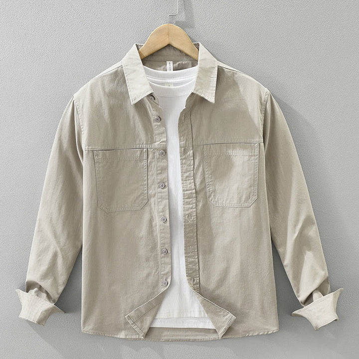 Camisa de algodón puro de manga larga para hombre con diseño de botones lisos y bolsillos de Buddha Stones Daily - Broncearse - US/UK/AU42, EU52 (3XL) - image 0