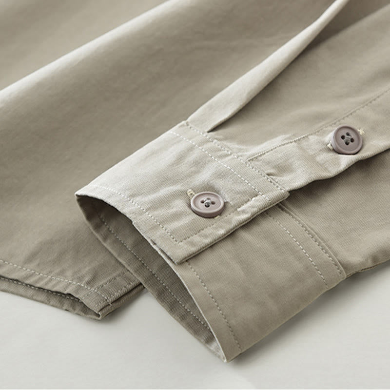 Camisa de algodón puro de manga larga para hombre con diseño de botones lisos y bolsillos de Buddha Stones Daily - image 8
